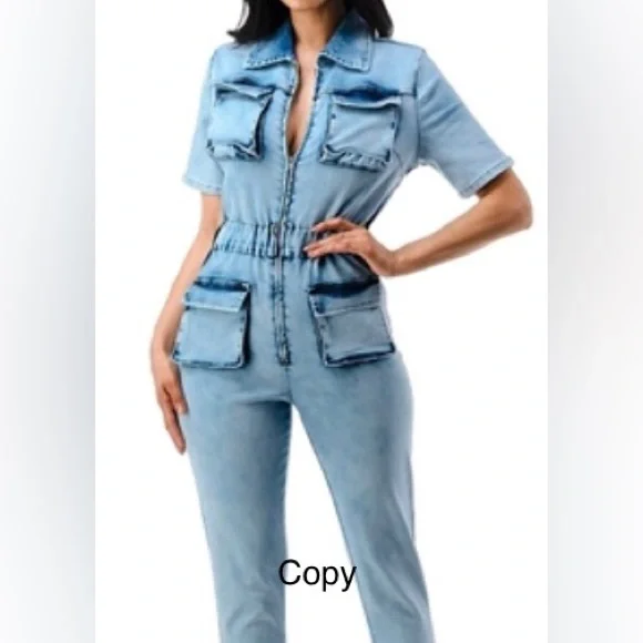 Light Blue Utility Jumpsuit by: Highlight - Picture 1 of 9